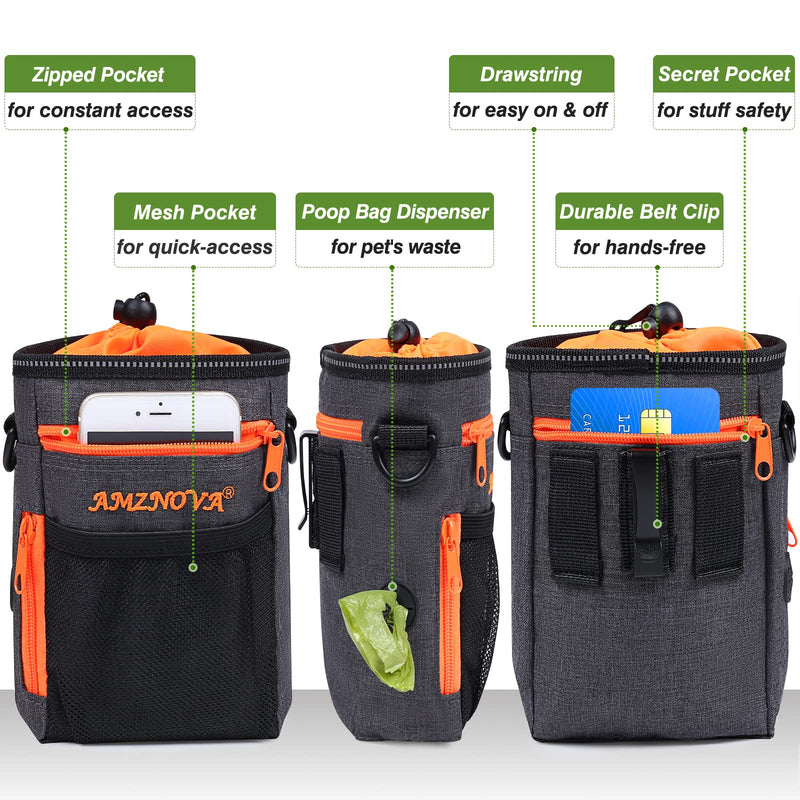 AMZNOVA Dog Treat Bag Treatkit Dog Treat Pouch, Waist Clip On Crossbody Fanny Pack for Pet, Training Pouch with Shoulder Strap & Waist Belt for Walking & Training, 6Cups, Heather Black Large Capacity - PawsPlanet Australia