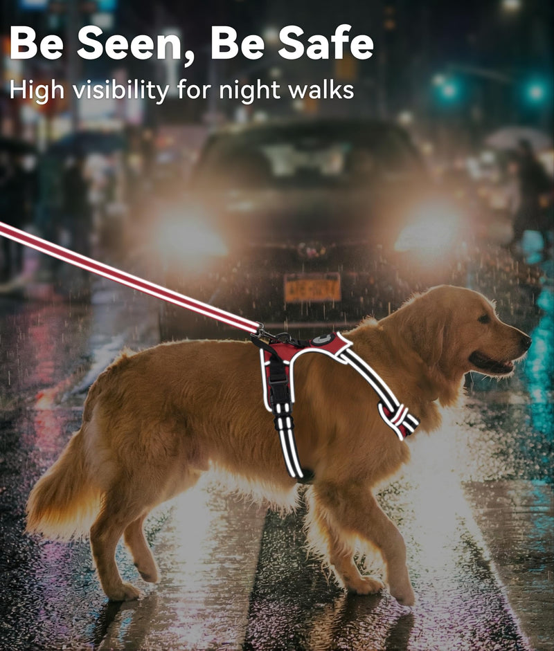 Joytale Dog Harness Medium No Pull Harness for Dogs with 2 Leash Clips, Adjustable Soft Padded Dog Harness Reflective with Easy Control Handle for Walking and Training, Red, M M (Pack of 1)