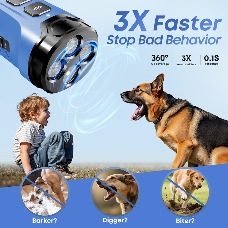 Dog Bark Deterrent Devices - Humane & Effective Training Dog, Stop No More Barking with 3X Ultrasonic Emitters (Blue)