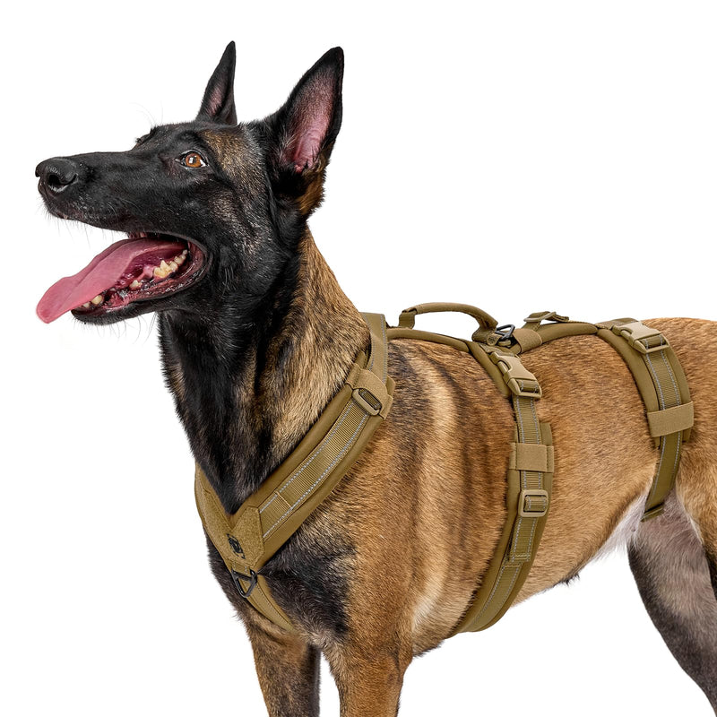 OneTigris Dog Harness No Pull, Adjustable Tactical Harness with Soft Padding, Y-Shaped Reflective Easy Walk Dog Harness for Medium and Large Dogs Brown X-Large - PawsPlanet Australia