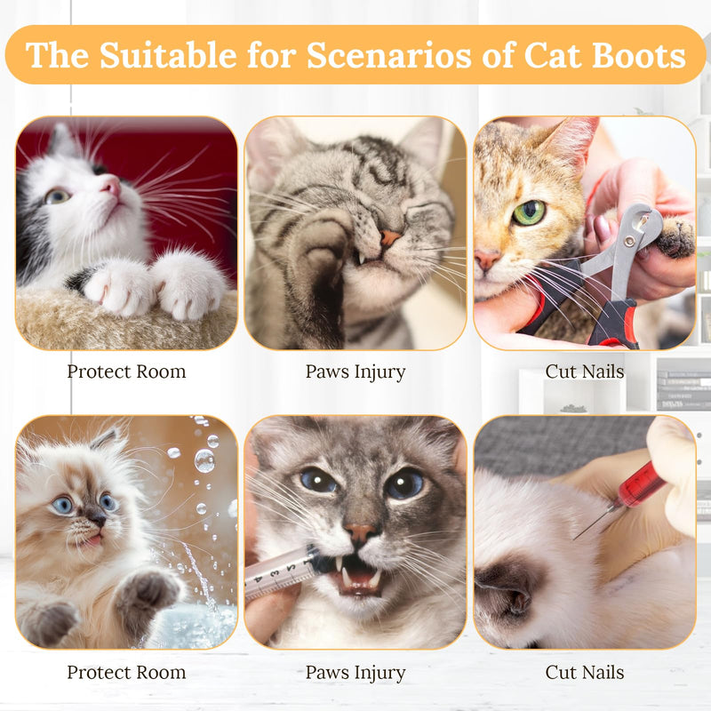 4 Pcs Cat Boots Anti Scratch Mittens Gloves Adjustable Cat Claw Protectors Foot Covers Mesh Breathable Cats Shoes to Prevent Scratching for Pet Bathing Feeding Cutting Nail Trimming - PawsPlanet Australia