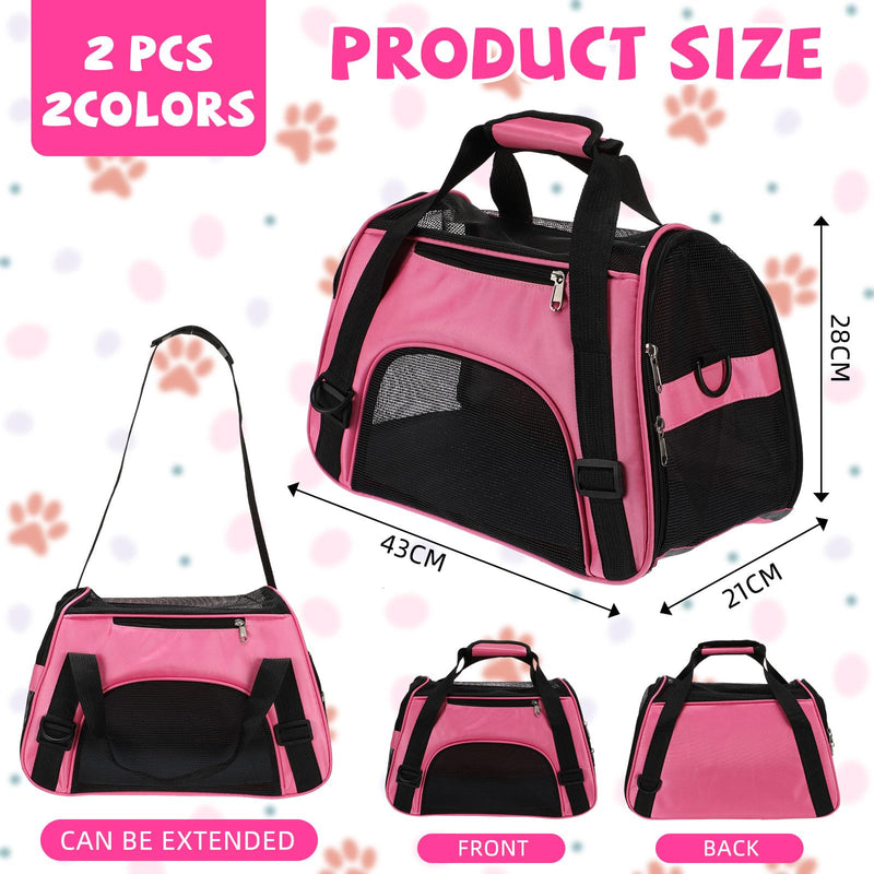 2 Pcs Pet Carrier, Soft Sided Pet Travel Carrier for Cats, Airline Approved Kitty Portable Dog Bags for Traveling Little Dogs, Rabbits, Puppy, Cat(S,Pink, Purple) Small Pink, Purple - PawsPlanet Australia