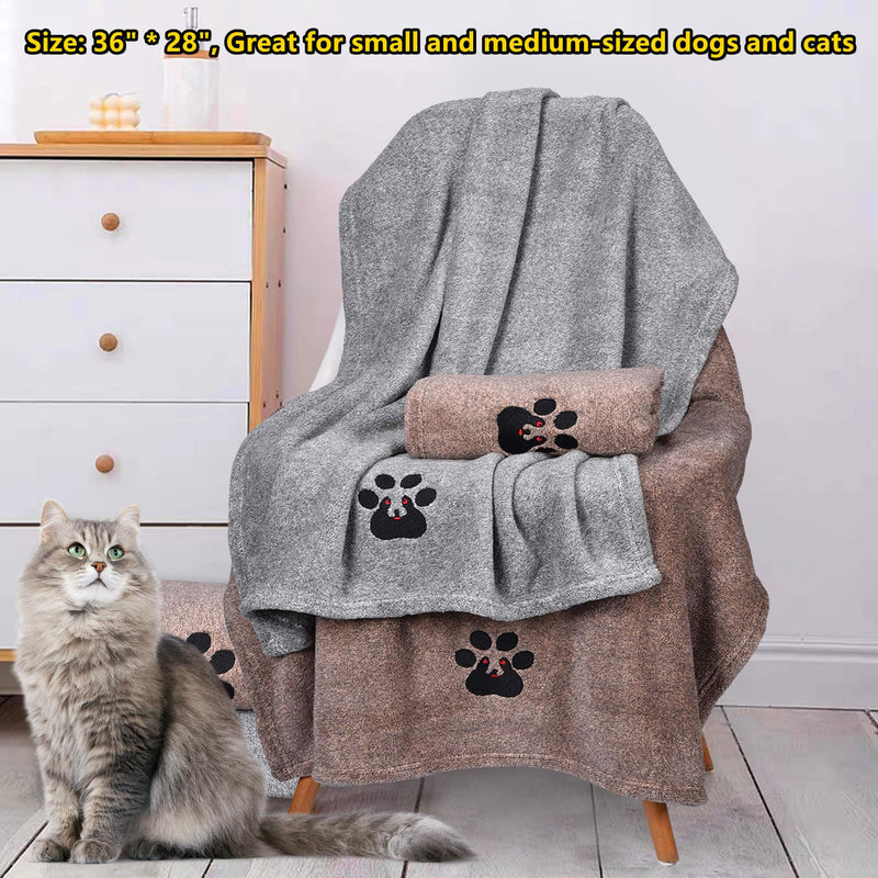 Dog Towels for Drying Dogs - Pack of 2 - Super Absorbent Soft Microfiber Pet Bath Grooming Towel for Dogs and Cats & Other Pets (M-36" * 28", Grey and Brown) M-36" * 28" - PawsPlanet Australia