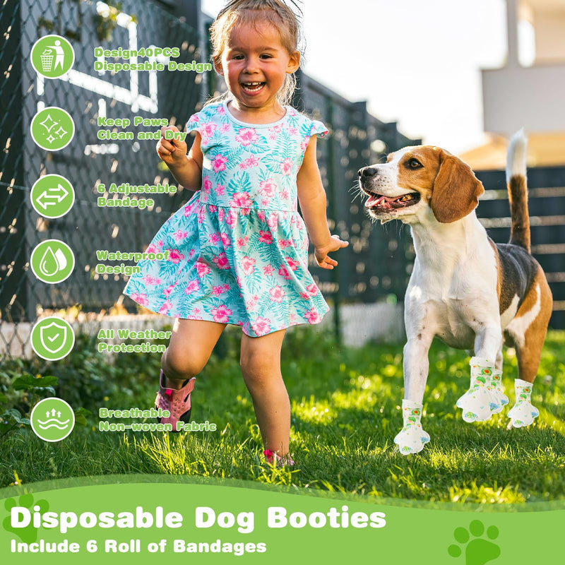 40 Pcs Disposable Dog Boots, Disposable Dog Shoes, Breathable Disposable Pet Booties with Adjustable Self-Adhesive Bandage for Indoor and Outdoor Use Protection (Green Blue, M) Green Blue