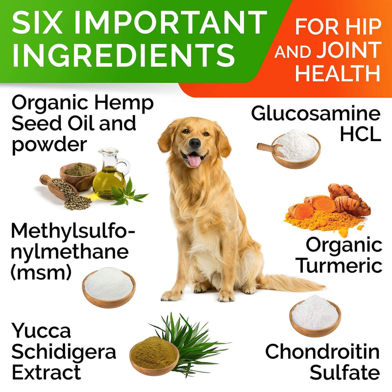 Hemp Chews for Dogs - Glucosamine Chondroitin for Dogs Joint Pain Relief with Hemp Oil, Hip & Joint Supplement Dogs, MSM Turmeric for Dogs Mobility, Dog Joint Supplement, Hemp Dog Treats Joints Health 120 Ct ( Bacon ) (Hip & Joint) Hemp Chews