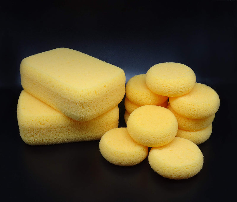 Premium Synthetic Horse Tack Sponges: 12pc Value Pack (10 Round 2.8" x1", 2 Large 6"x4"x2") with Cotton Bag, for Saddles, Bridles, Boots and Leather Care by Equus Constantia - PawsPlanet Australia