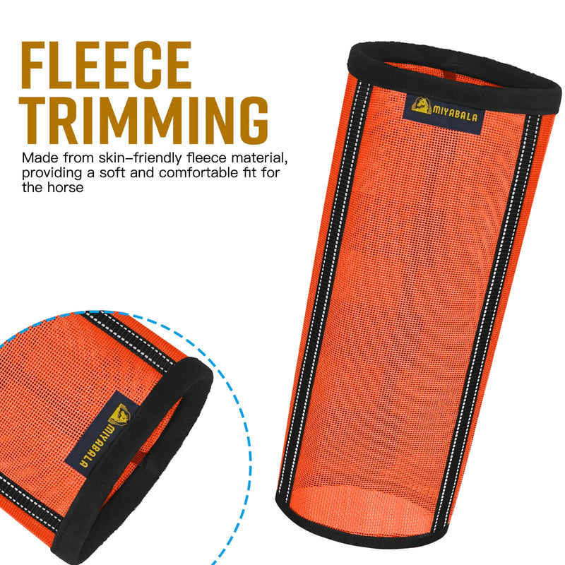 Fly Boots for Horses Set of 4,Extra Tough Mesh Horse Fly Boots with 2 Built-in Metal Supports,Breathable Fly Leggings for Horses with Fleece Trimming and Reflective Webbing (Orange, Large) Orange