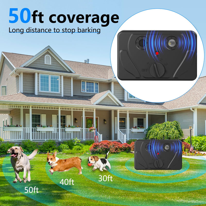 Amerisun Anti Barking Device Sonic Dog Bark Deterrent Professional Dog Training Tool Outdoor Bark Control Device 50ft Range no bark Collar for Dogs Silencer Indoor or Outdoor (Black) Black