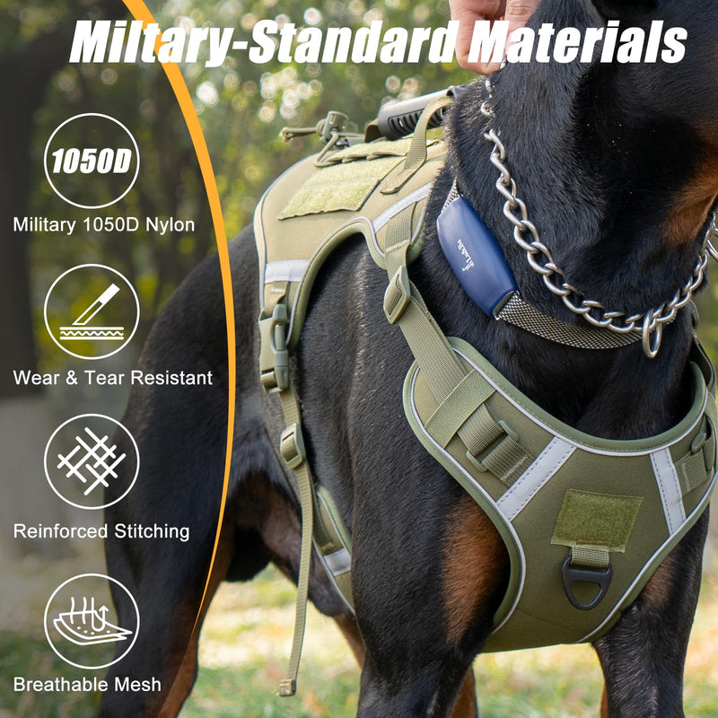 Tactical Dog Vest,Harness for Large Medium Dogs Reflective No Pull Adjustable Pet Harness Walking Training Running,Easy Control Pet Vest for Military Use Service Dog Harnesses(Green,M) Green - PawsPlanet Australia