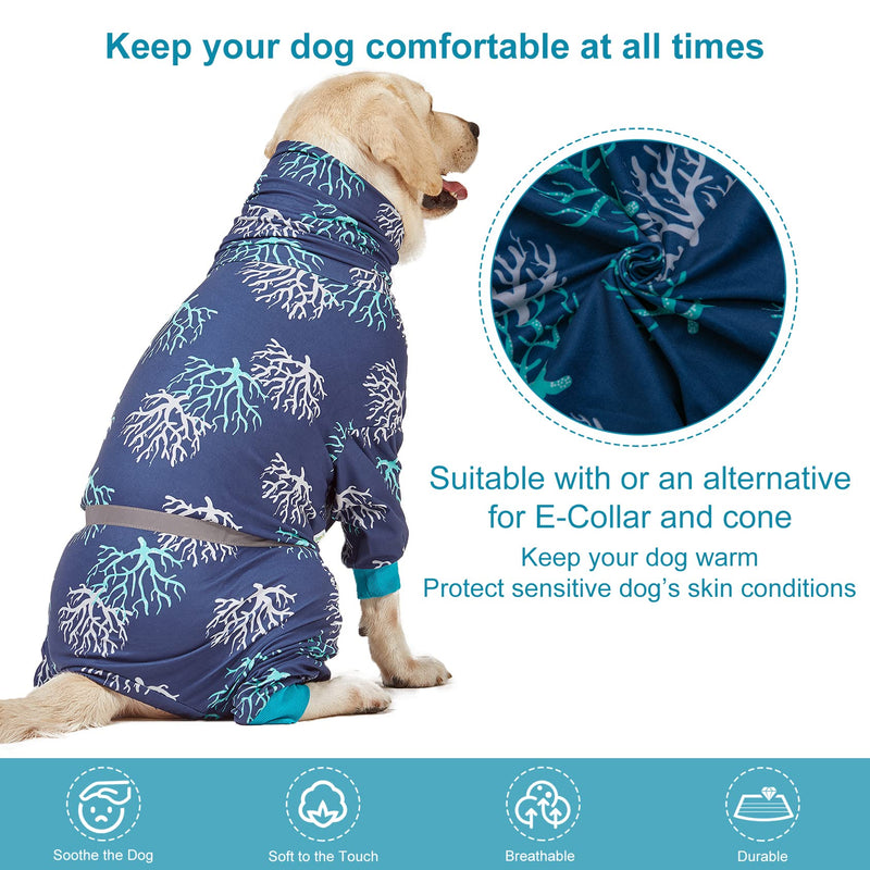 LovinPet Boxer Dogs Onesie Pajamas - UV Protection&Wound Care, Anxiety Relief, Lightweight Stretchy Fabric, Reflective Stripe, Coral Tree Print, Post Surgery Clothes, Pet PJ's/Large Large cyan - PawsPlanet Australia