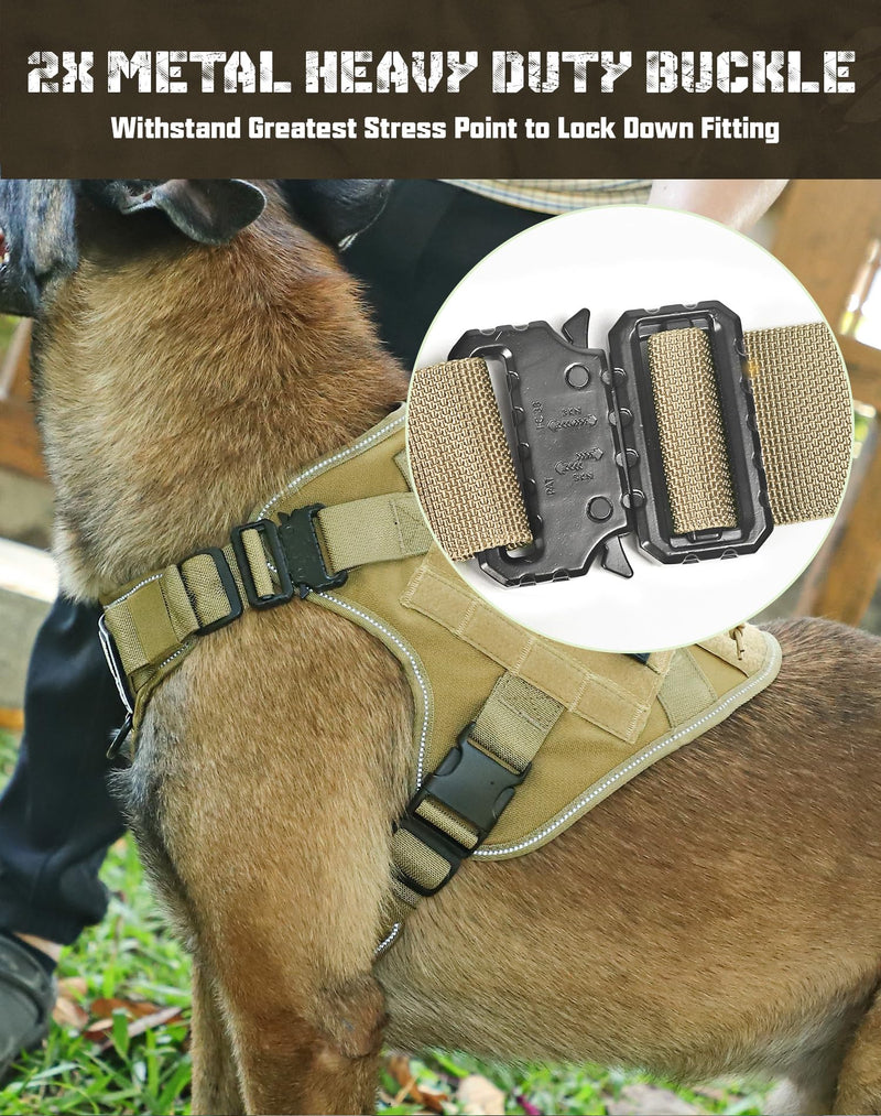 Tactical Dog Harness for Large Dogs Heavy Duty with Handle No-Pull Service Vest Breed Adjustable Military Walking Training Hunting Brown L - PawsPlanet Australia