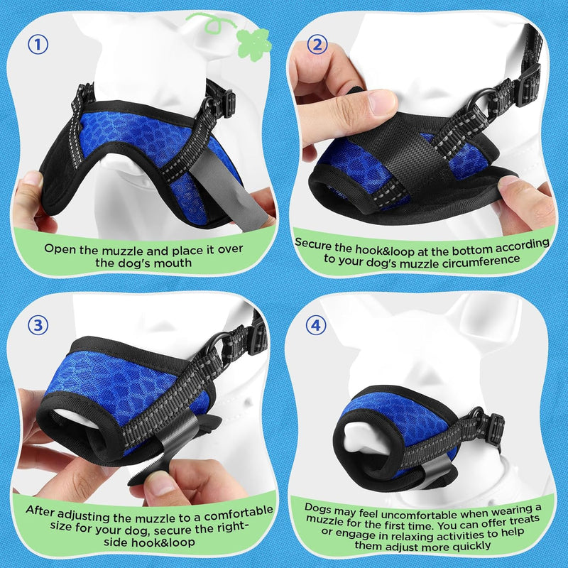 Dog Muzzle, Soft Dog Muzzle for Large Medium Small Sized Dog, Breathable Mesh Large Dog Muzzle for Biting Barking and Chewing, No Bark Muzzle for Small Medium Large Dogs Outside Walking Grooming Blue S（Snout C：8"-9.5"） - PawsPlanet Australia