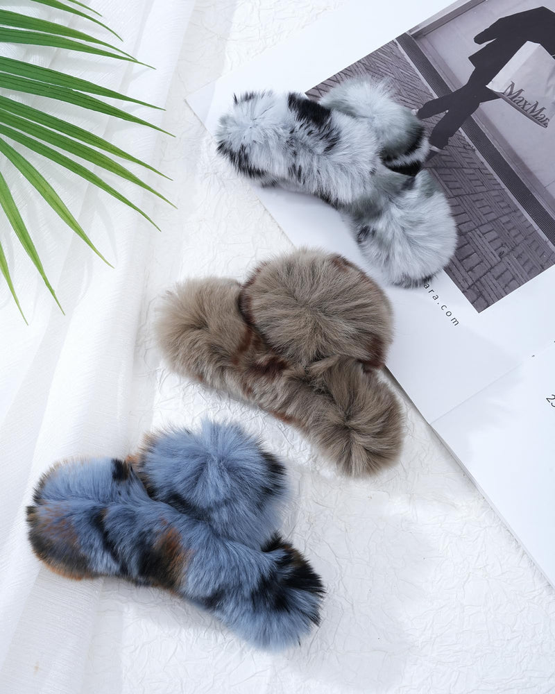 Mesovor 3 Pack Fluffy Rabbit Fur Hair Clips, Non-slip 3.94" Fuzzy Plush Cozy Claw Clips for Thick and Thin | Soft Strong Hold Jaw Banana Clips (Gray, Coffee, Blue) Gray, Coffee, Blue - PawsPlanet Australia