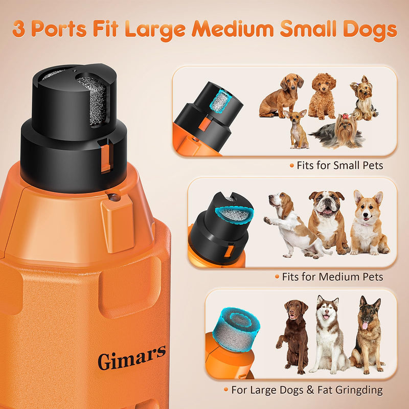 Gimars Upgrade Super Quiet Adjustable 6 Speed Powerful 12000rpm Allow All Controll Dog Nail Grinder 45 db Dual LED Light Pet Nail Grinder USB Rechargeable 3 Ports Nail File for Large Medium Small Dog Orange - PawsPlanet Australia