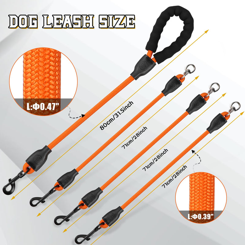 Heavy Duty 3 Dog Leash - Double Dog Leash, 360 Swivel, No Tangle, Total Length 59 in for Walking & Training Dual Dogs/Three Dogs (Orange, L) Orange - PawsPlanet Australia