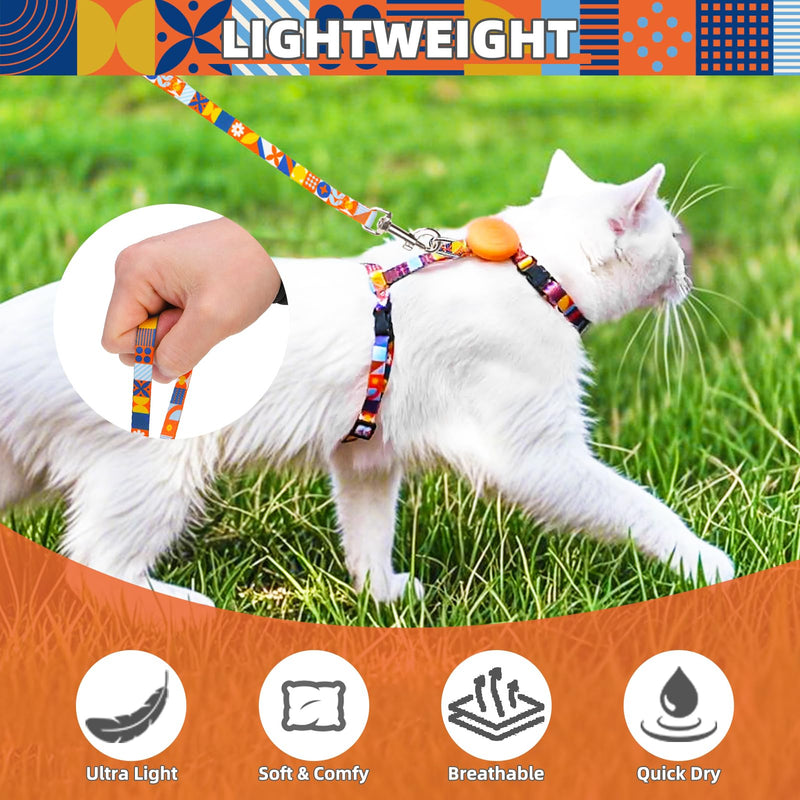 PUPTECK Adjustable Cat Harness and Leash Set Escape Proof Kitten Strap Collar for Walking Travel, Geometry Pattern - PawsPlanet Australia
