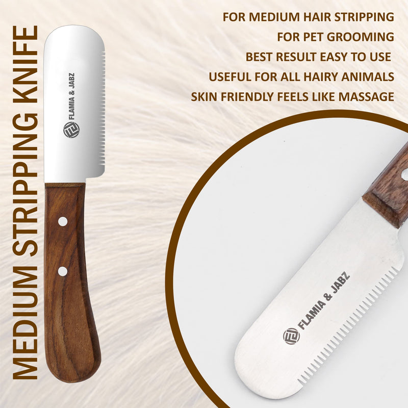 FLAMIA & JABZ Professional Dog Grooming Hand Stripping Knife, Stripper Trimmer Tool, Red Meranti Wooded Handle non slip grip with Tripping Stainless Steel blade (3 Piece Pack, Left Handed) 3 Piece Pack - PawsPlanet Australia