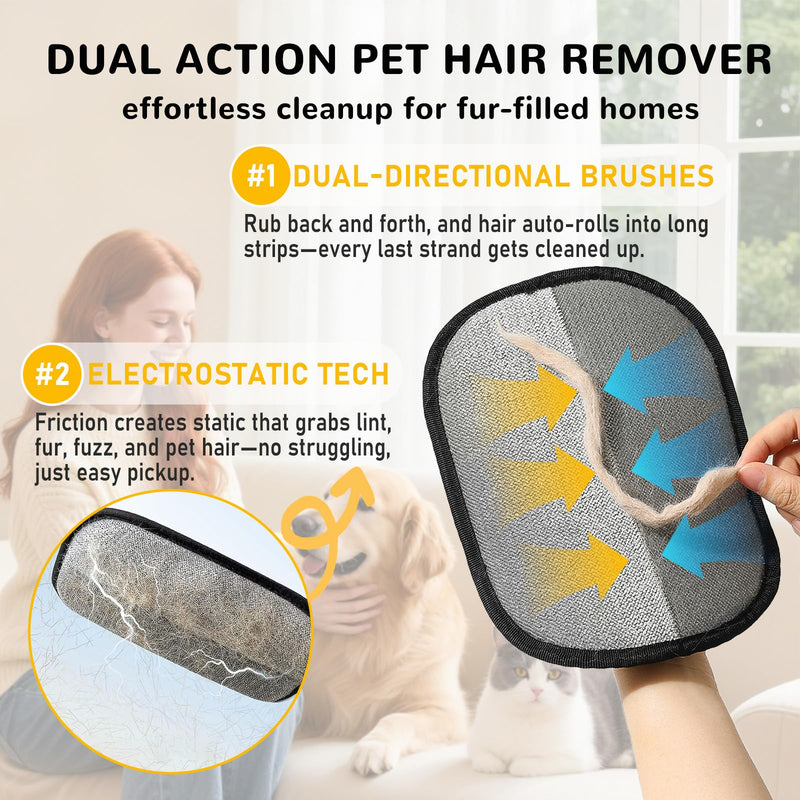 Pet Hair Removal Gloves for Cats & Dogs, Reusable & Washable Electrostatic Pet Hair Remover Gloves Tool, The Magic Brush Pet Hair Remover for Laundry, Couch, Furniture, Carpet, Car Seat Surface (2pcs) - PawsPlanet Australia