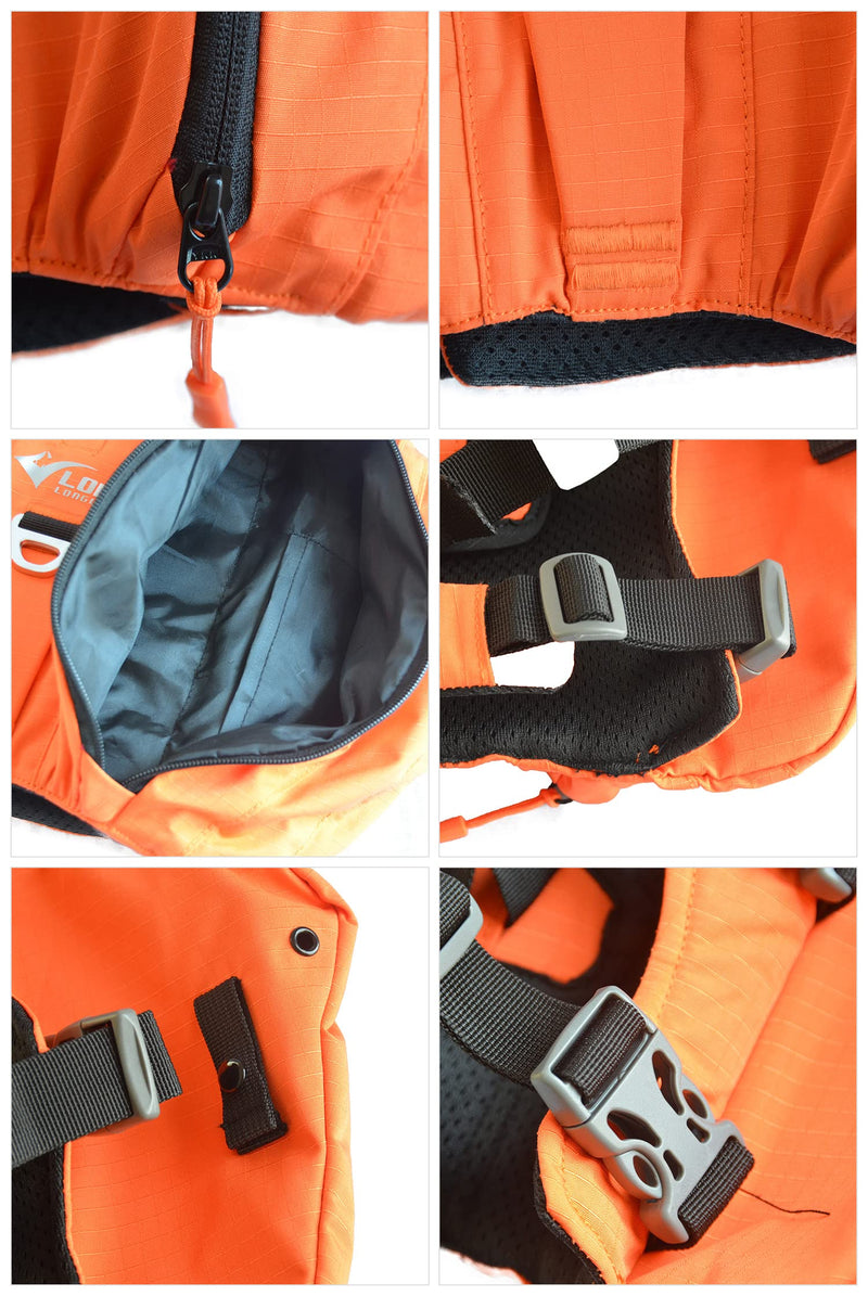 Dog Backpack for Hiking, Multifunctional Dog Day Pack Zippered Travel Dog Saddle Bag Outdoor Hiking Backpack with 2 Capacious Side Pockets for Small Medium Large Dogs Orange XS XS (chest 18-23 inch) - PawsPlanet Australia