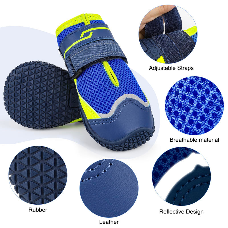 Illumifun Dog Shoes for Hot Pavement, 4 Pack Breathable Anti-Slip Boots, Reflective Dog Booties, Summer Outdoor Paw Protectors (#0) Blue #0