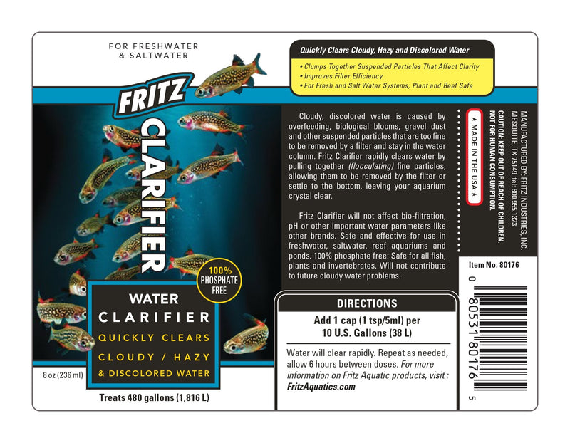 Fritz Aquatics 80176 Fritz Water Clarifier for Fresh and Salt Water Aquariums, 8-Ounce 8 oz - PawsPlanet Australia