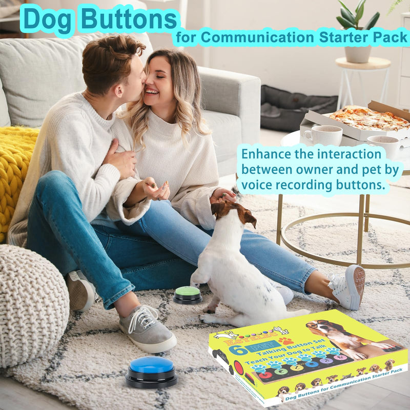 6 Pcs Dog Talking Button Set, Dog Buttons for Communication 30s Voice Recording Speaking Button Pet Speech Training Buzzers with 30 Scene Stickers and Waterproof Anti-Slip Mat for Animal Training 6 Pack - PawsPlanet Australia
