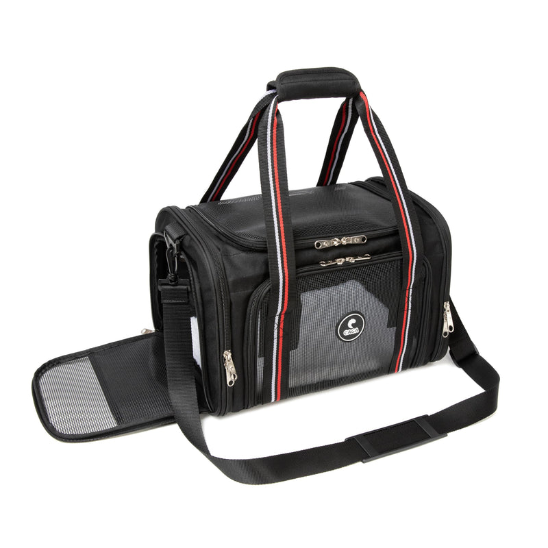 CAGA Soft-Sided Pet Carrier - Ventilated Foldable & Collapsible Under Seat Travel Kennel with Pockets for Small to Medium Dogs & Cats up to 15 lbs (Black) - PawsPlanet Australia