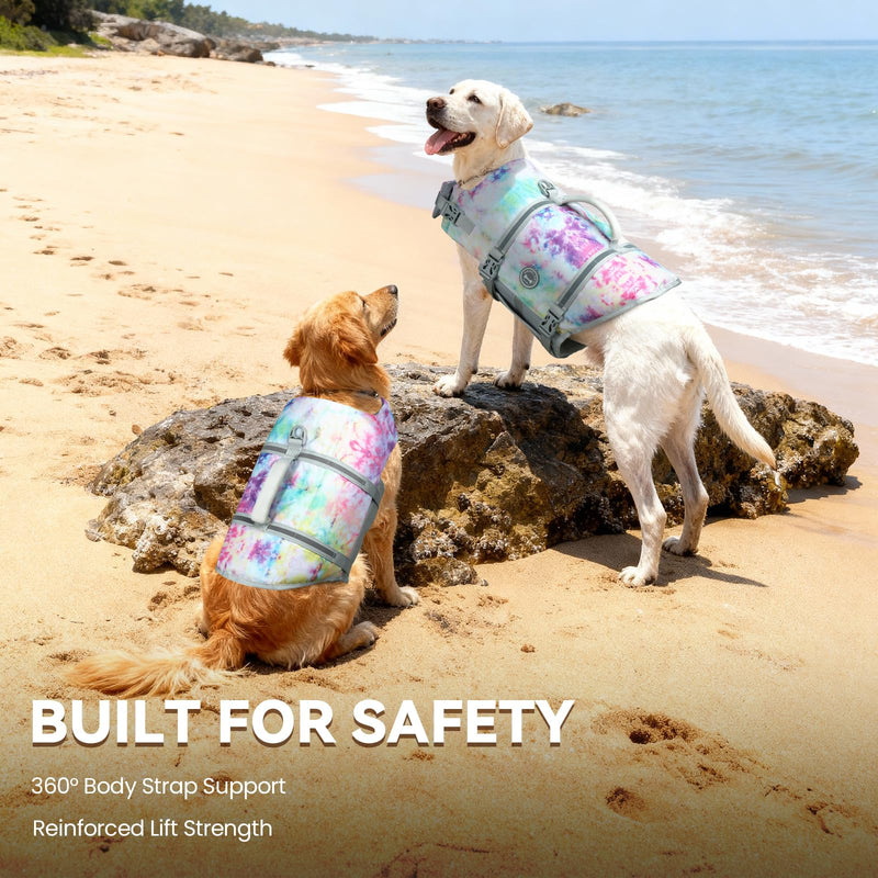 VIVAGLORY Rip Stop Dog Life Vest, Swimming Vest with Handle, Buoyancy for Doggy Puppy, Dog Life Jacket for Swimming & Boating, M, Multicolor M: 21-25 inch (Ribcage Girth)