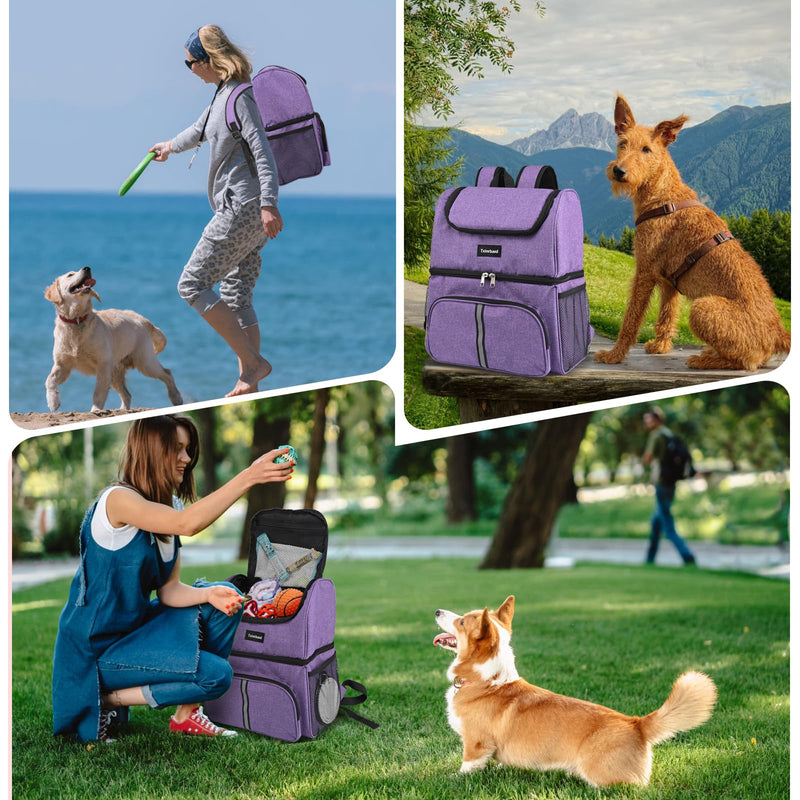 Dog Travel Bag Airline Approved Pet Supplies Backpack with 2 Food Container Dog Bags for Traveling Camping Hiking Purple - PawsPlanet Australia