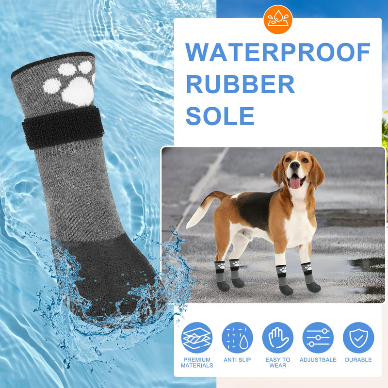 BEAUTYZOO 6 PCS Anti Slip Dog Boots & Paw Protectors to Prevent Licking on Hardwood Floors,Waterproof Dog Shoes for Small Medium Large Senior Dogs,Grip Socks for Winter Snow Booties Outdoor Walking, M Grey