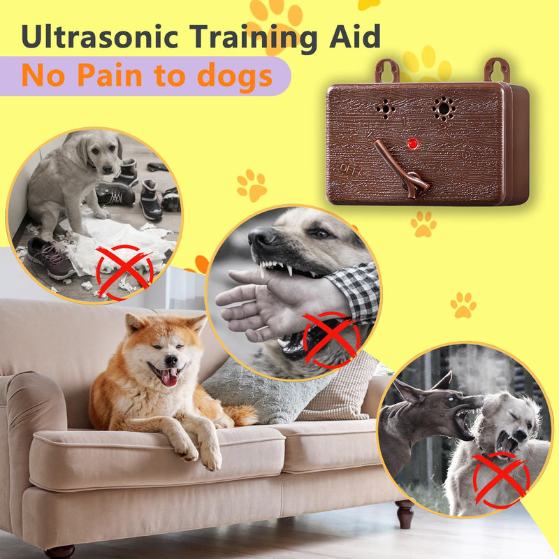Anti Barking Device for Dog Bark Deterrent Device Bark Device Dog Stop Barking Ultrasonic Devices with 3 Range Modes for Large, Medium, Small Dogs（Brown）