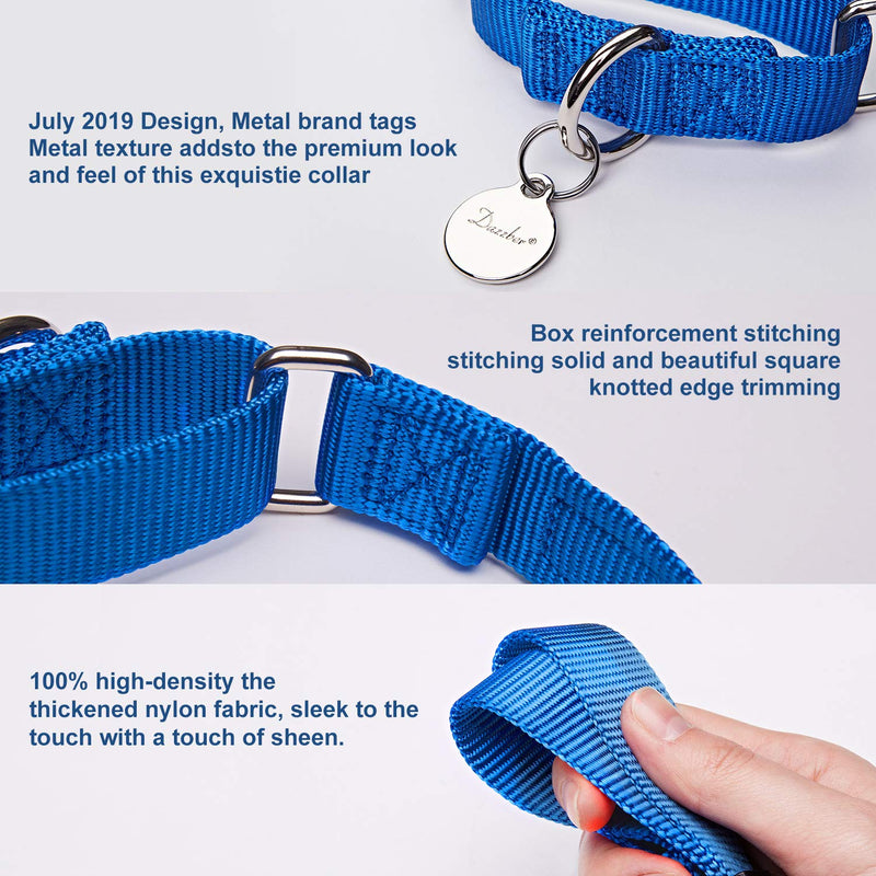 Martingale Dog Collar, Escape-Proof and No Slip Design, Heavy-Duty Nylon with Metal Buckle, Adjustable for Small, Medium & Large Dogs, Colorfast for Training, Daily Walks (Royal Blue, M) Medium: 14"-21" Royal Blue