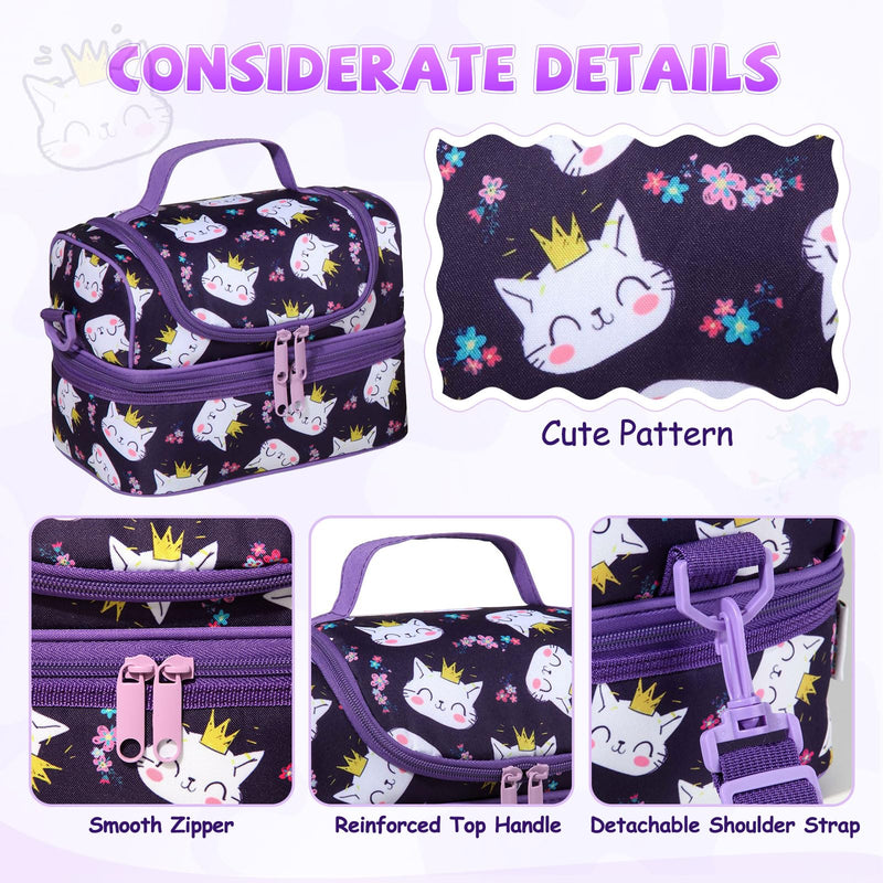 Lunch Bag for Kids,ChaseChic Insulated Lunch Boxes Bag Lightweight Water-Resistant Cooler Bag for Boys Girls in Dual Compartment Leak-Proof Lunch Organizer Purple Cats - PawsPlanet Australia