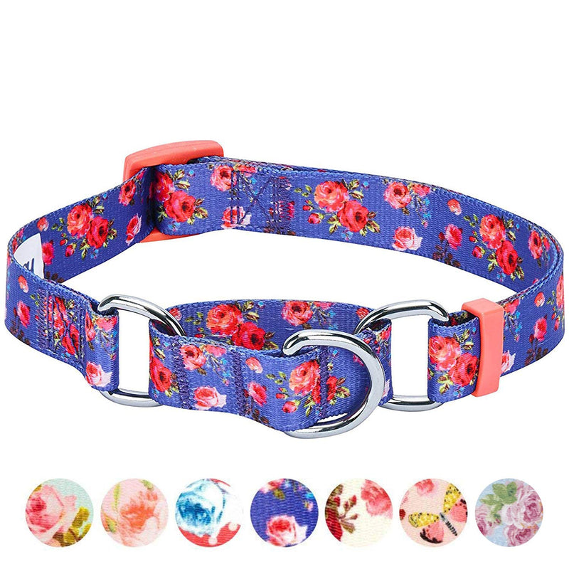 Blueberry Pet Spring Scent Inspired Rose Print Martingale Safety Training Dog Collar, Irish Blue, Large, Heavy Duty Adjustable Collars for Dogs - PawsPlanet Australia