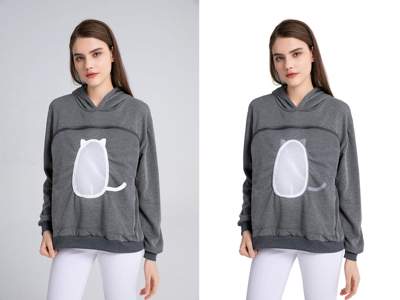 ALYC Pet Carrier Hoodie Cat Dog Pouch Holder Sweatshirt Large Pocket Pullover Shirt with Cat Ear for Women Dark Gray - PawsPlanet Australia