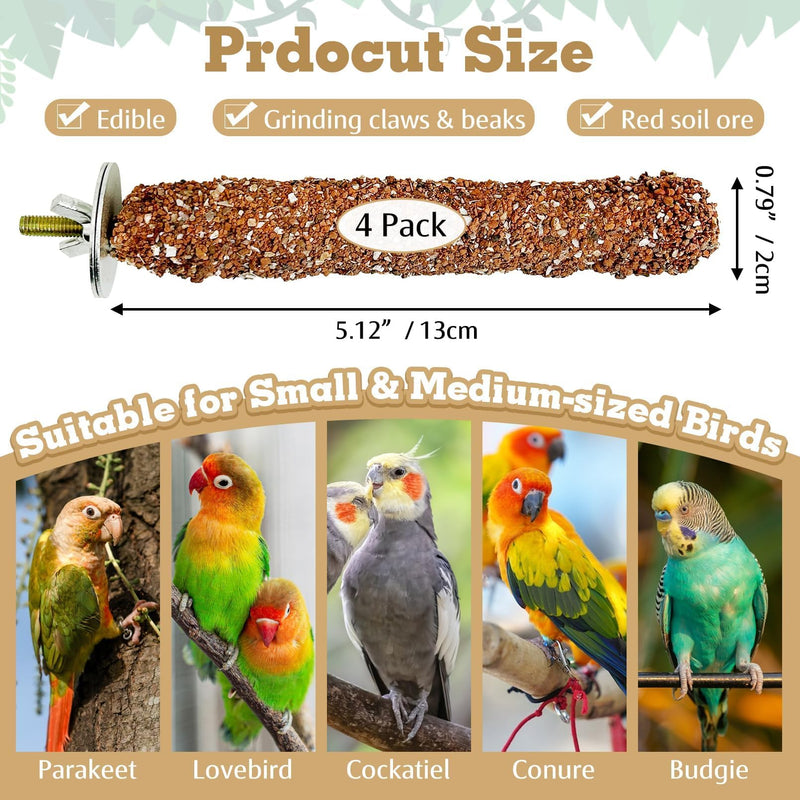PINVNBY 4 PCS Natural Bird Perches Calcium Mineral Parakeet Chewing Toy Sticks Parrot Beak Grinding Stone Cage Accessories for Small Medium Budgie Cockatiel Conure Lovebird Colorful - PawsPlanet Australia