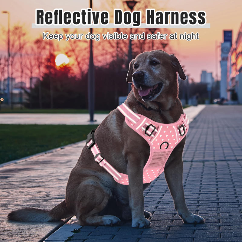 Rnivvi No Pull Dog Harness, Cute Reflective Medium Sized Puppy Kitten Harness, Adjustable Soft Padded Vest for Medium Dogs, Heavy Duty Pet Vest with Easy Control Handle for Walking, Pink Hearts - PawsPlanet Australia