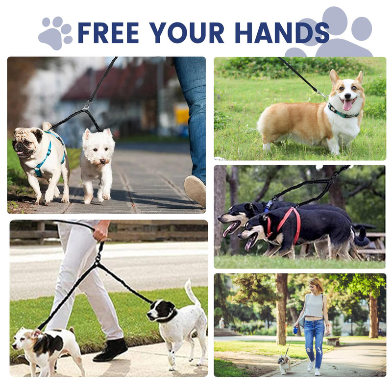Dual Retractable Dog Leash for 2 Medium Dogs (Up to 66LBS Each) - Double Headed Pet Leash with Poop Bags and LED Light, One Button Brake & Lock, 360 Tangle-Free (White, Medium) WHITE - PawsPlanet Australia