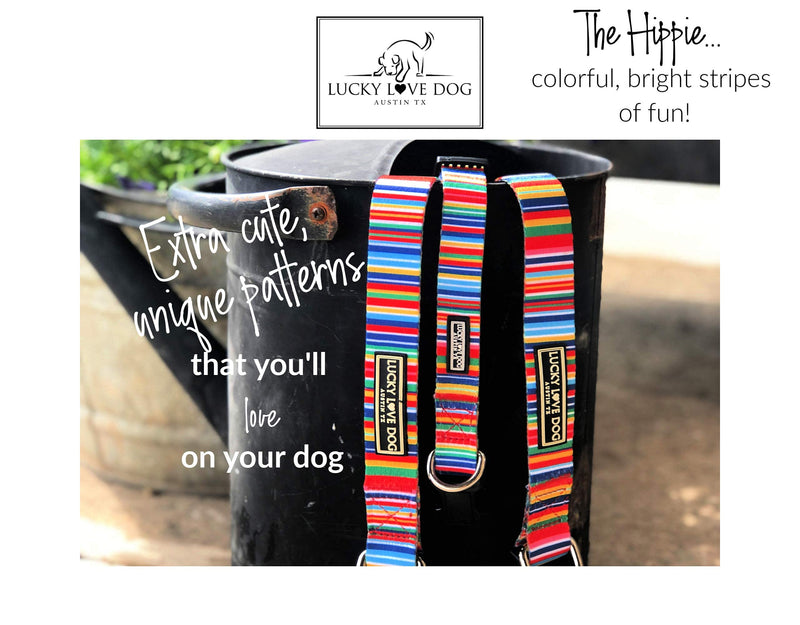 Lucky Love Dog - Easy Click Buckle Dog Collar with Leash Set Combo, Durable & Comfortable for Male & Female Dogs, Pet Collar for Medium Dogs, Secure Fit - Hippie Combo, Medium Hippie Collar/Leash Combo Medium | 13-21"