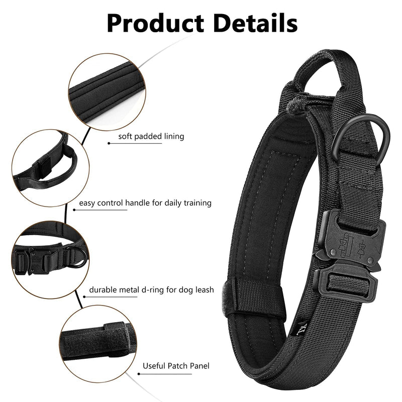 Tactical Dog Collar and Leash Set Heavy Duty Military Dog Collar with Handle and Metal Buckle for Medium and Large Dogs (Black, M) Black - PawsPlanet Australia