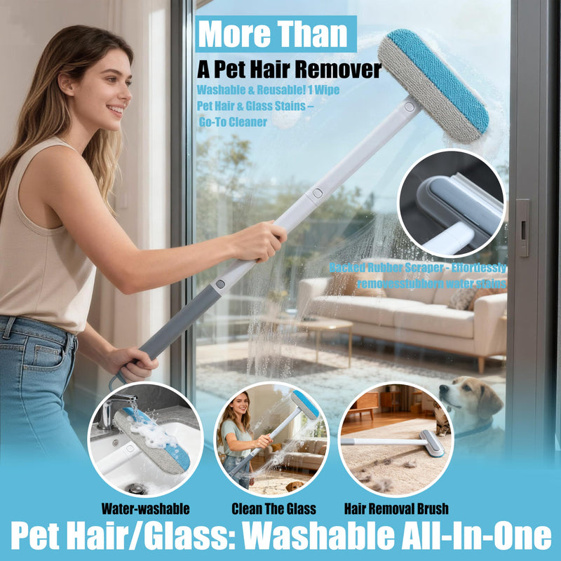Pet Hair Remover Set – Removes Pet hair from Carpets, Furniture & Car Seats For Cat & Dog, includes 4-in-1 Magic Brush (Extended Handle) & a Electrostatic cat Hair Remover Glove.