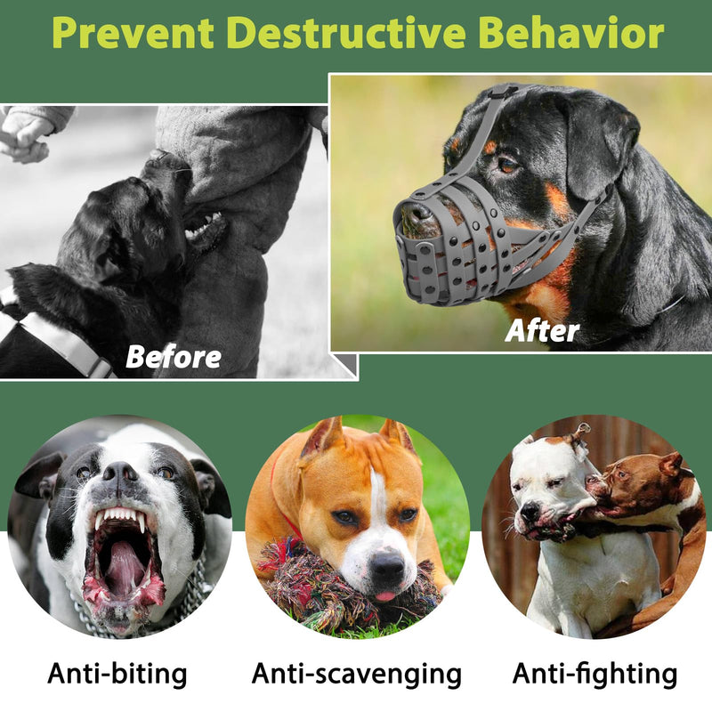 Mayerzon Pitbull Muzzle, Lightweight Basket Muzzle for Large Medium Dogs Rottweiler Amstaff to Prevent Biting Eating, Safe for Grooming Vet Visits Training, Allows to Pant Drink, Adjustable & Sturdy Grey M [Snout Cir: 9.75"-11"] - PawsPlanet Australia