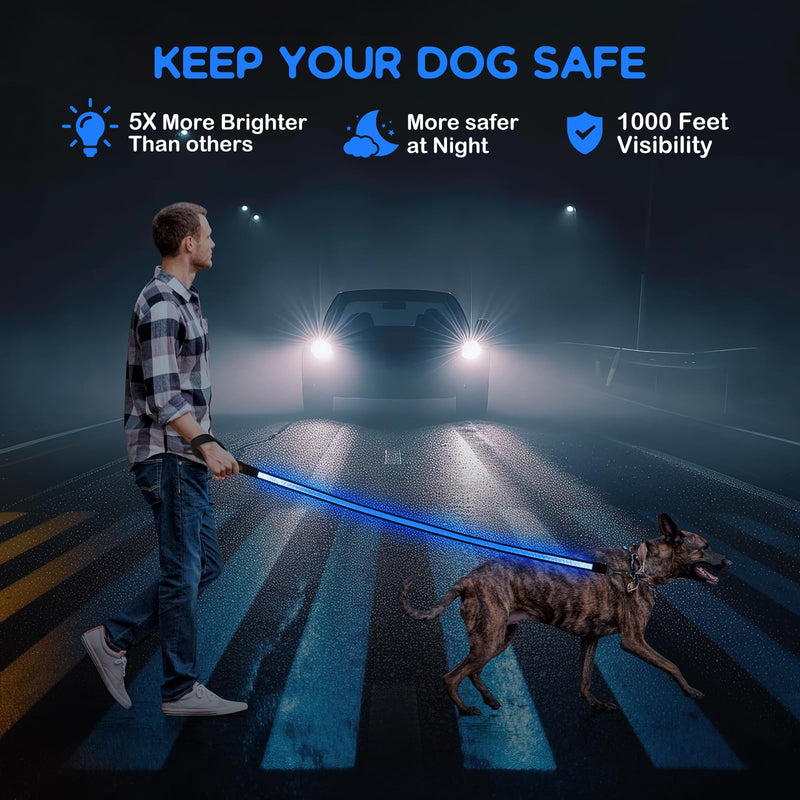 Candofly 4 Ft LED Dog Leash, USB Rechargeable Light Up Dog Leash, 3 Lighting Modes, Glow in The Dark, Nylon Reflective Pet Leashes with Lights for Night Walking (Blue) Blue - PawsPlanet Australia