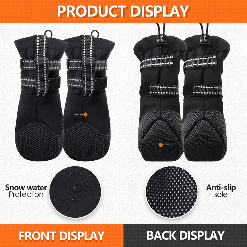 Waterproof Dog Shoes for Small Dogs, Anti-Slip & Reflective, Dog Boots & Paw Protectors for Winter Snow Rain, Summer Hot Pavement, 4Pcs Pet Booties for Hiking/Walking/Outdoor, Size XS, Black X-Small - PawsPlanet Australia
