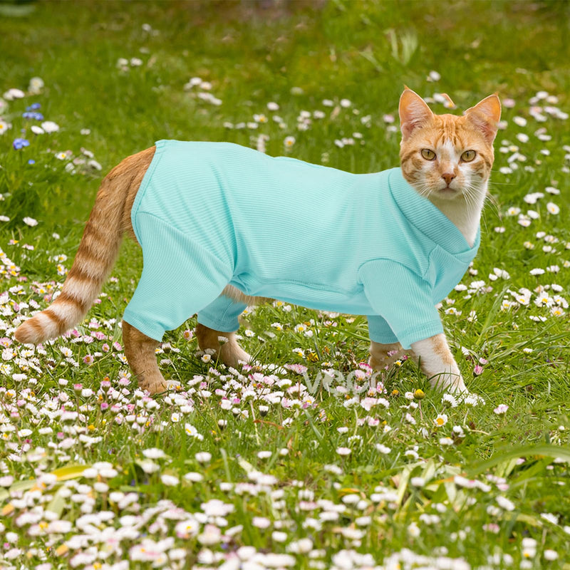 Sticky Hair Cat Clothes, Breathable & Lightweight, Reduces Shedding Fur Pajamas, Full Body Long Sleeve Surgical Bodysuit, Stop Licking & Shedding Blue M Medium - PawsPlanet Australia