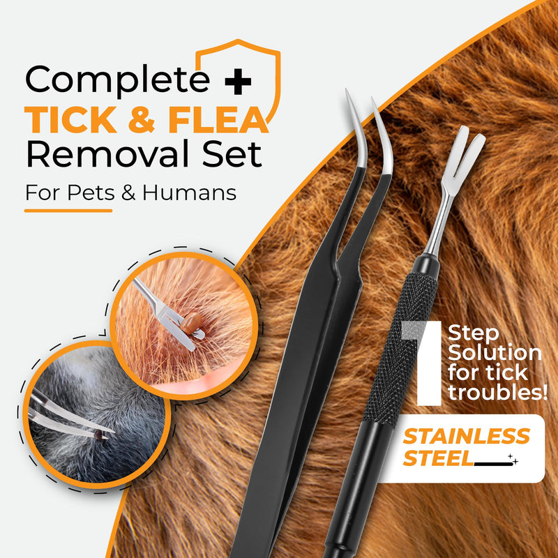 Premium Tick Removal Tool - Stainless Steel Tick & Flea Remover for Pets Dogs Cats Humans -Safe Tick Control Puller &Precision Fine Point Tweezers to Completed Remove Ticks, 1 Set - PawsPlanet Australia