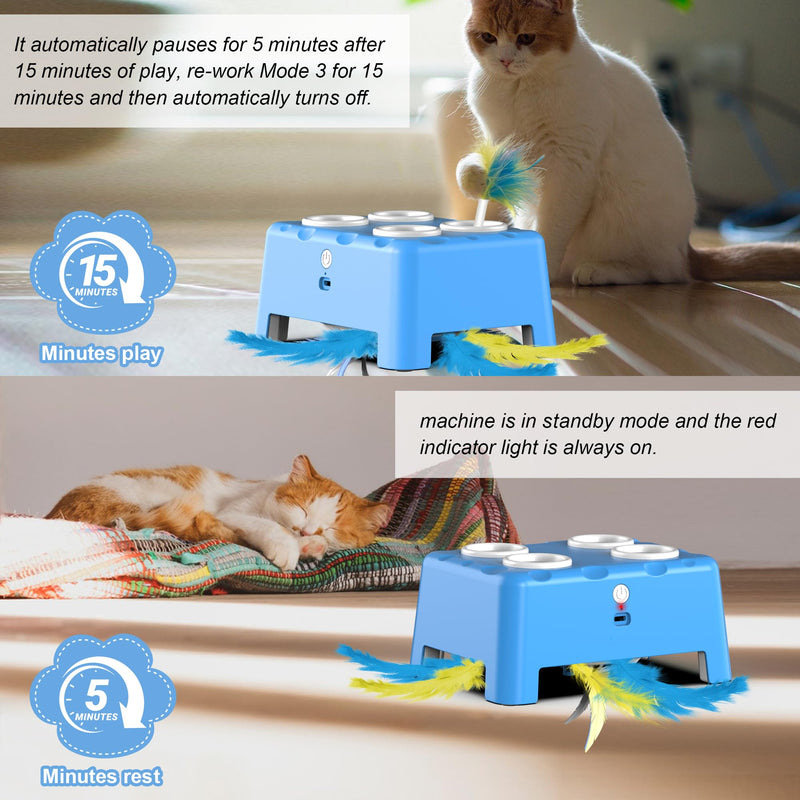 Interactive Cat Toys, 2-in-1 Automatic Cat Toy, 4 Holes Mice Whack A Mole Cat Mouse Toy with Moving Feather, Portable USB Rechargeable Electronic Kitten Toys (Blue) Blue - PawsPlanet Australia