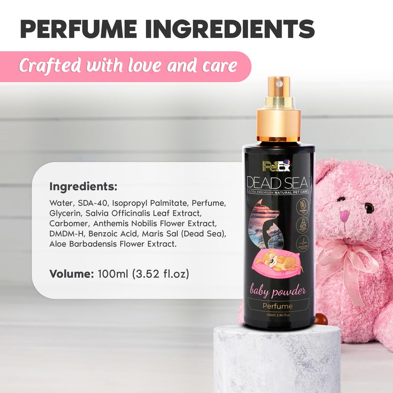 Petex Premium Pet Perfume | Ultra Premium Pet Care with Dead Sea Minerals | Dog Perfume Long Lasting Spray | Natural Pet Cologne - Suitable for Dogs and Cats (Baby Powder) Baby Powder