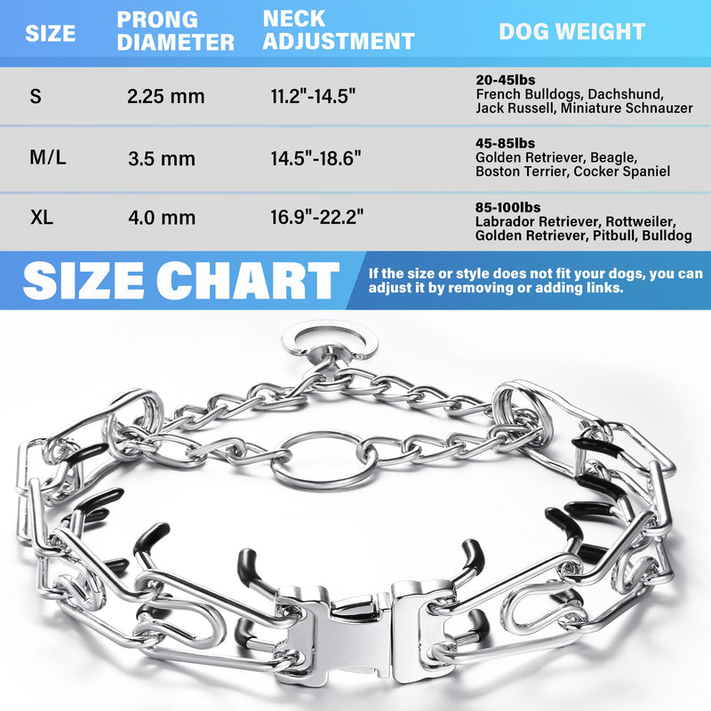 Dog Training Collar, Adjustable Stainless Steel Collar with Quick Release Buckle for Small Medium Large Dogs (XL/Neck Girth 16.9"-22.2") Extra Large Dogs (16.9"-22.2" Neck) - PawsPlanet Australia