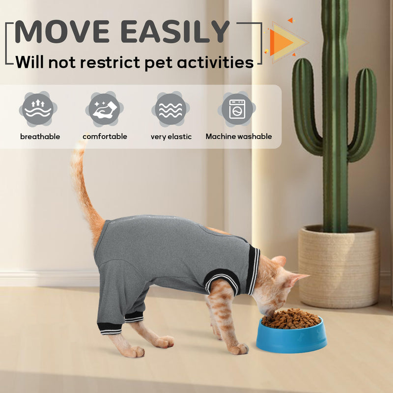 PUMYPOREITY Cat Recovery Suit for Hind Legs, Cat Surgical Spay Suit with Leg Sleeves to Stop Licking, Long Rear Sleeve Wound Cover Abdomen Kitten Onesie, Grey, M Medium